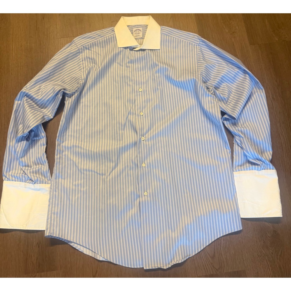 Brooks Brothers Mens 16-34 Blue Striped French Cuff Dress Shirt Made in USA